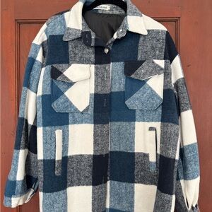 Amazon Women's Checkered flannel shirt Jacket - Blue and Cream